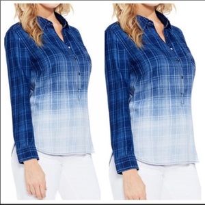 Vince Camuto chambray plaid Button down Top